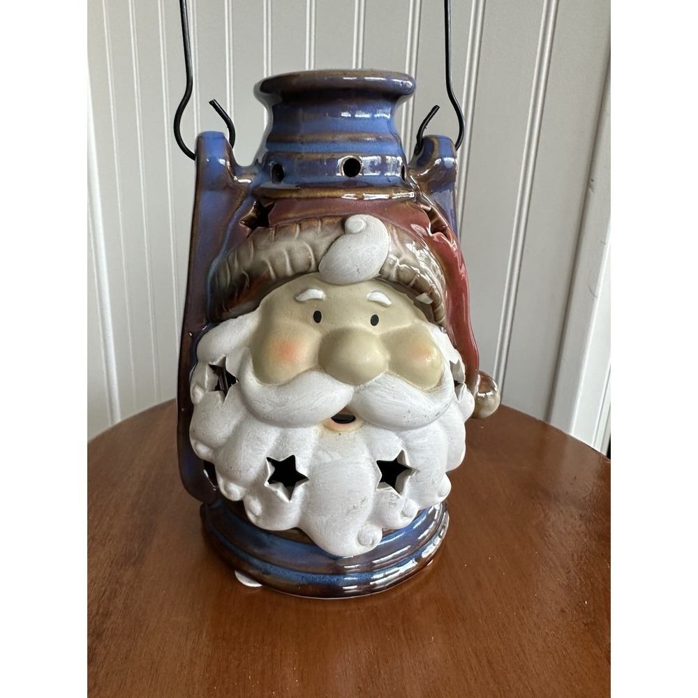 Bethany Lowe Glazed Ceramic Christmas Santa Tealight Lantern